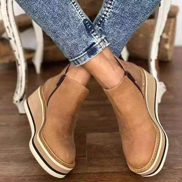 Women's Winter Casual Boots – Round-Toe, Platform Wedge, Side-Zip Style