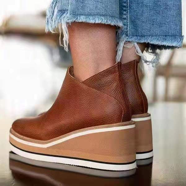 Women's Winter Casual Boots – Round-Toe, Platform Wedge, Side-Zip Style