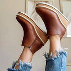 Women's Winter Casual Boots – Round-Toe, Platform Wedge, Side-Zip Style